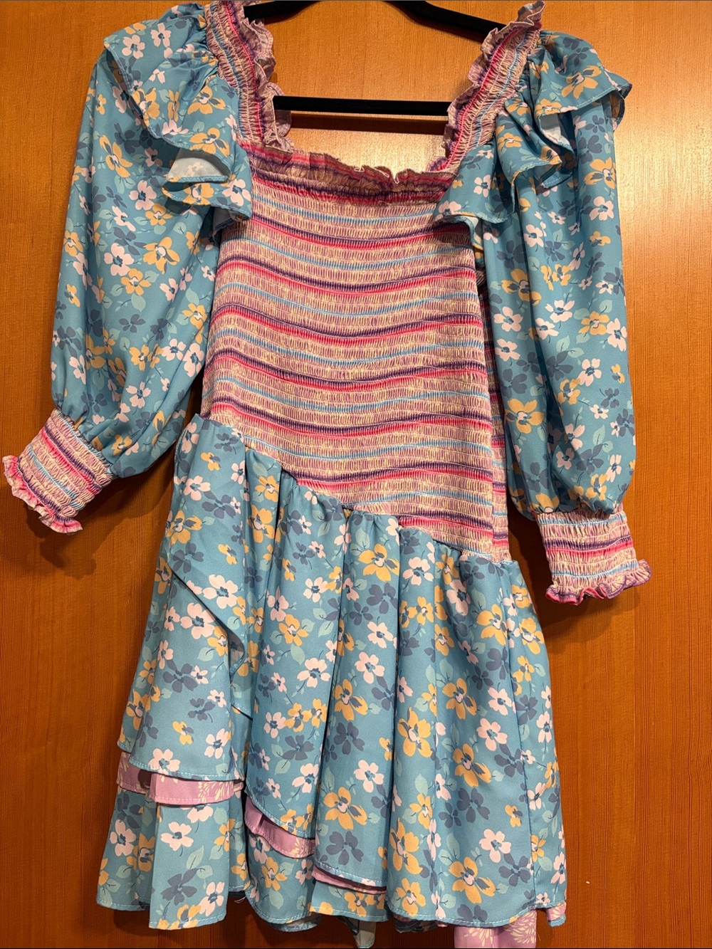 Yvonne&Love Blue & Pink Floral Smocked Mini Dress - Picture 4 of 6
